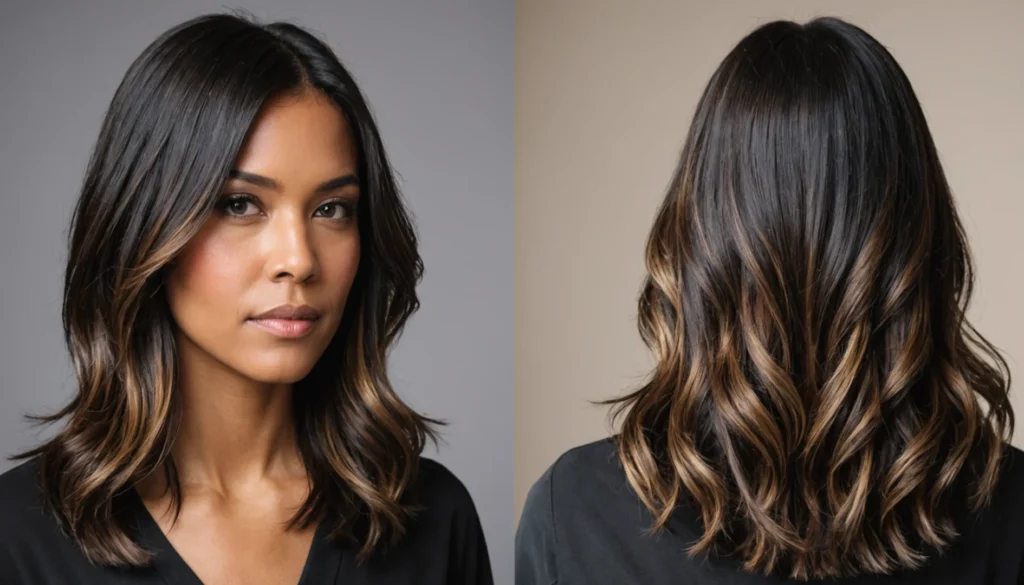 balayage cheveux noirs avant apres