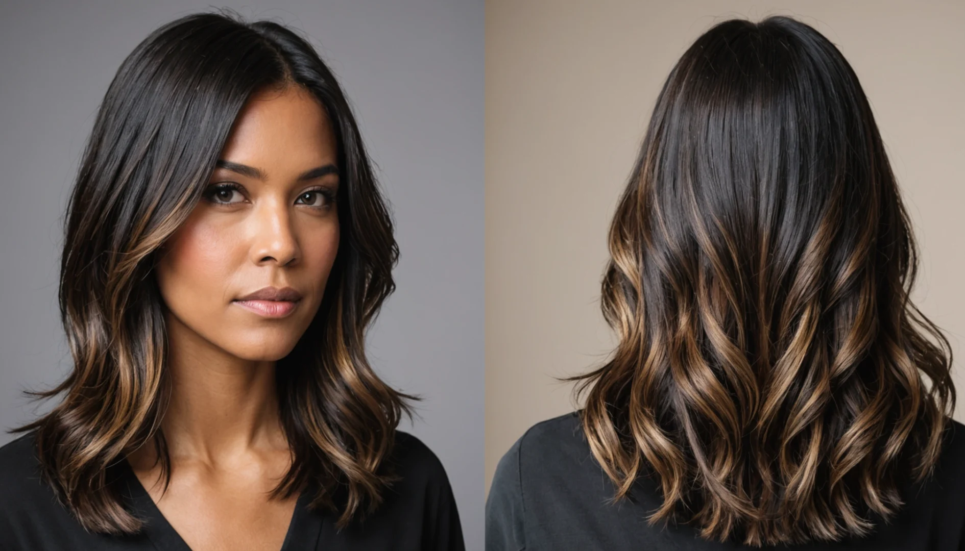 balayage cheveux noirs avant apres